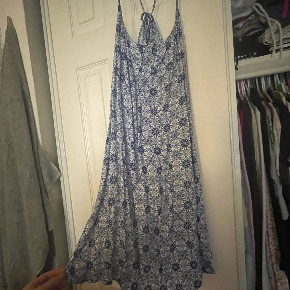 blue printed mini dress